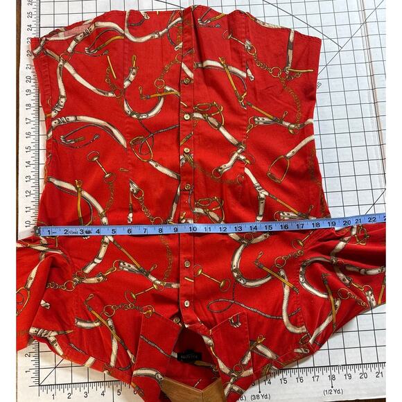 Talbots Red Gold Equestrian Print Button Down Long Sleeve Blouse Women 10 - Picture 6 of 6